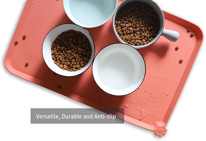 Hoki Found L Silicone Non Slip Pet & Cat Dog Feeding Tray - Waterproof & Pet Water Mats for Carpet - Burnt Coral