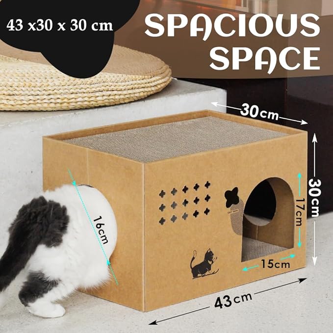 Cat Cardboard House with 2 PCS Scratching Pads,Large Cat Scratcher Bed Cat Scratchers Lounge for Indoor Cats with Corrugated Board Detachable Cat Scratcher Box for Cats.(Cactus) 1