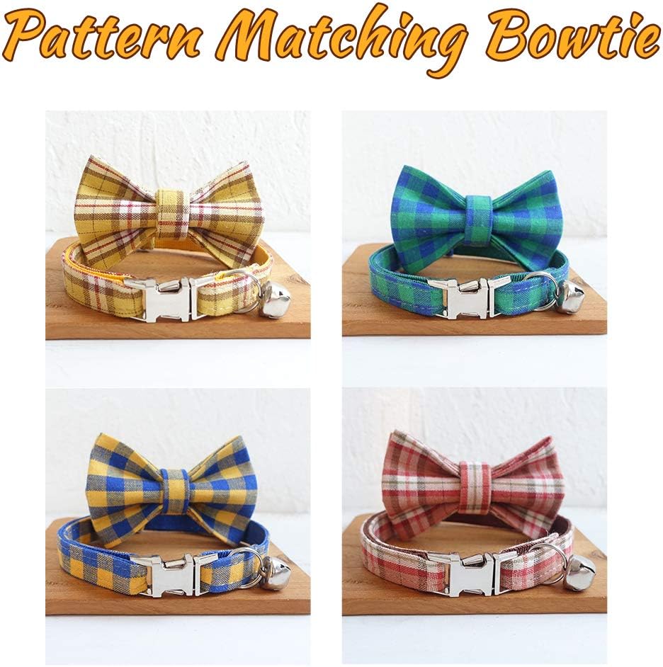 Personalized Cat Collar with Name Plate,Adjustable Tough Nylon Cat ID Collars with Bell,Customize Engraved Pet Name and Phone Number (Plaid Style A)