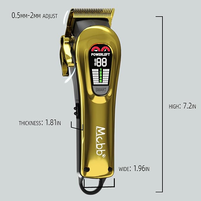 MCBB Dog Clippers - 5-Mode Heavy-Duty Grooming Kit With LED Display, Rechargeable, Auxiliary Light, Low Noise, Cordless Pet Tool