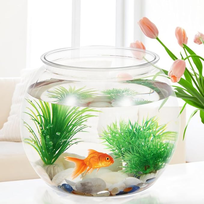 Balacoo Fish Bowl Plastic Transparent Round Fish Tank Desktop Small Aquarium Clear Bubble Bowl Goldfish Turtle Tank Hydroponic Planter Container