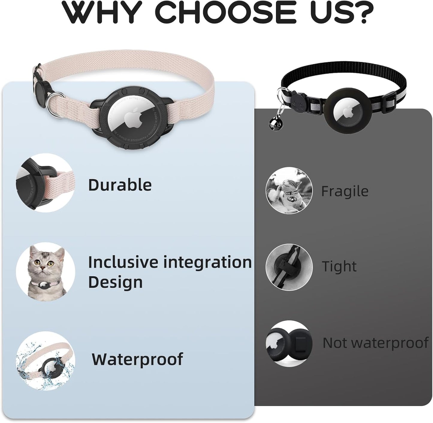 AirTag Cat Collars, Stretchy Collar with Apple AirTag Holder and Bell, Breakaway Design Ultra Elastic GPS Tracking Collars for Cats and Puppies, (7.5-12.5 Inch), Khaki