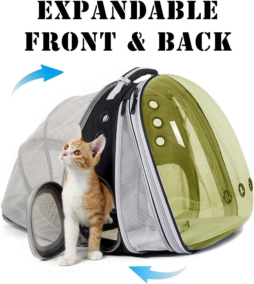Dual Expandable Polarized Cat Backpack Carrier, Fit up to 20 lbs, Expandable Front & Back Space Capsule Polarized Bubble Pet Carrier for Large Cat and Small Dog, Pet Carrying Hiking Traveling Backpack