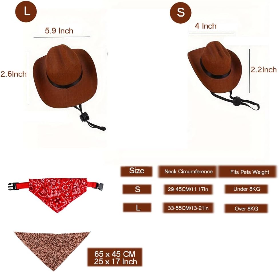 Dog Cowboy Costume Mini Brown Cowboy Hat Pet Bandana Halloween Costume for Cat Size L