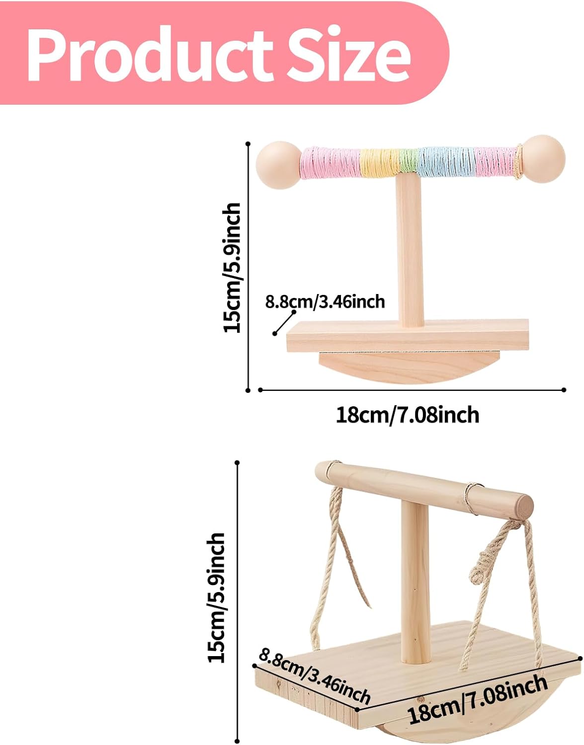 Parakeet Toys, Natural Wood Bird Perch Stand Training, Intelligence Puzzle Enrichment Toys for Parakeets,Wood Stand Toy for for Parakeets Budgies Conures Lovebirds Cockatiels (B, M)