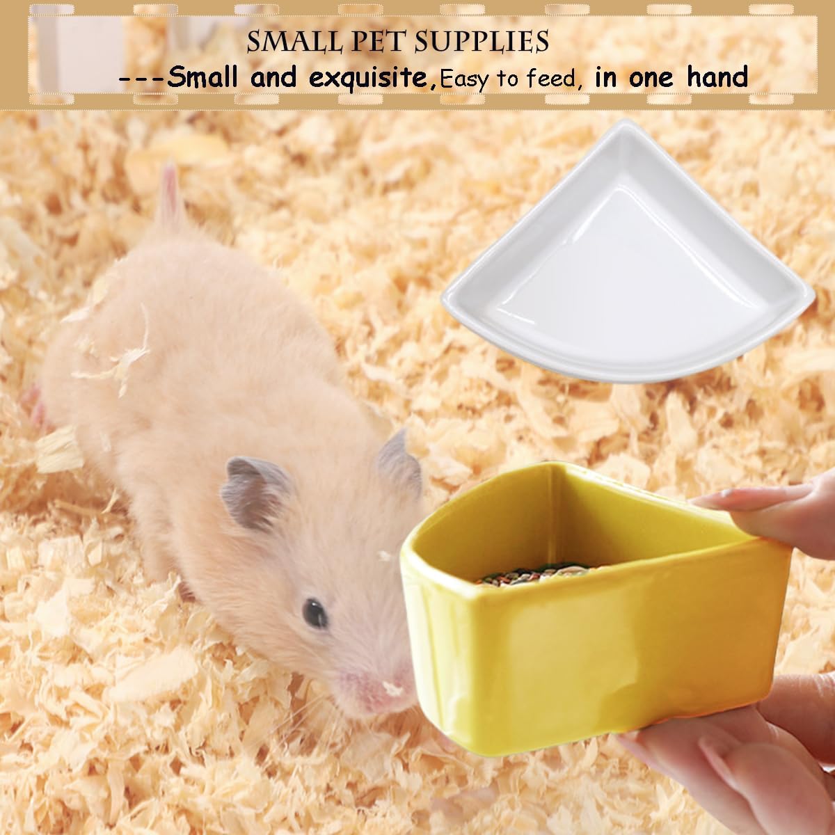 2 Pcs Ceramic Feeding Bowls for Small Pets, Anti-Tip, Anti-Slip and Easy to Clean Hamster Food Bowl,Ideal for Hamster,Gerbil, Sugar Glider, Mice, Chinchilla, Hedgehog(Yellow + White)