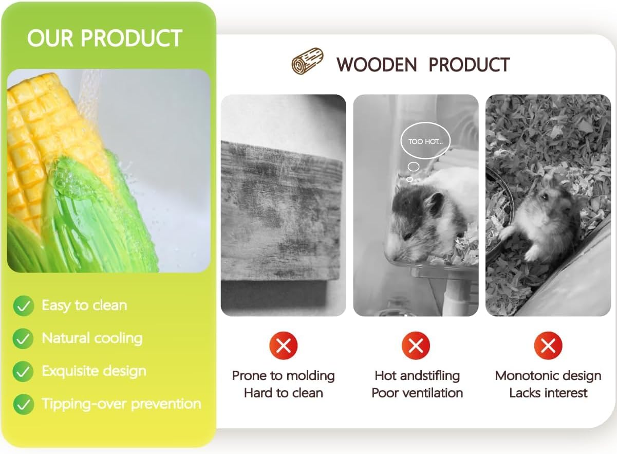 Corn Ceramic Hamster Water Bottle Stand with Food Bowl Hamster, Syrian, Gerbil, mice Water Bottles with Holder Water Feeder for Small Animals, Hamster Cage Accessories