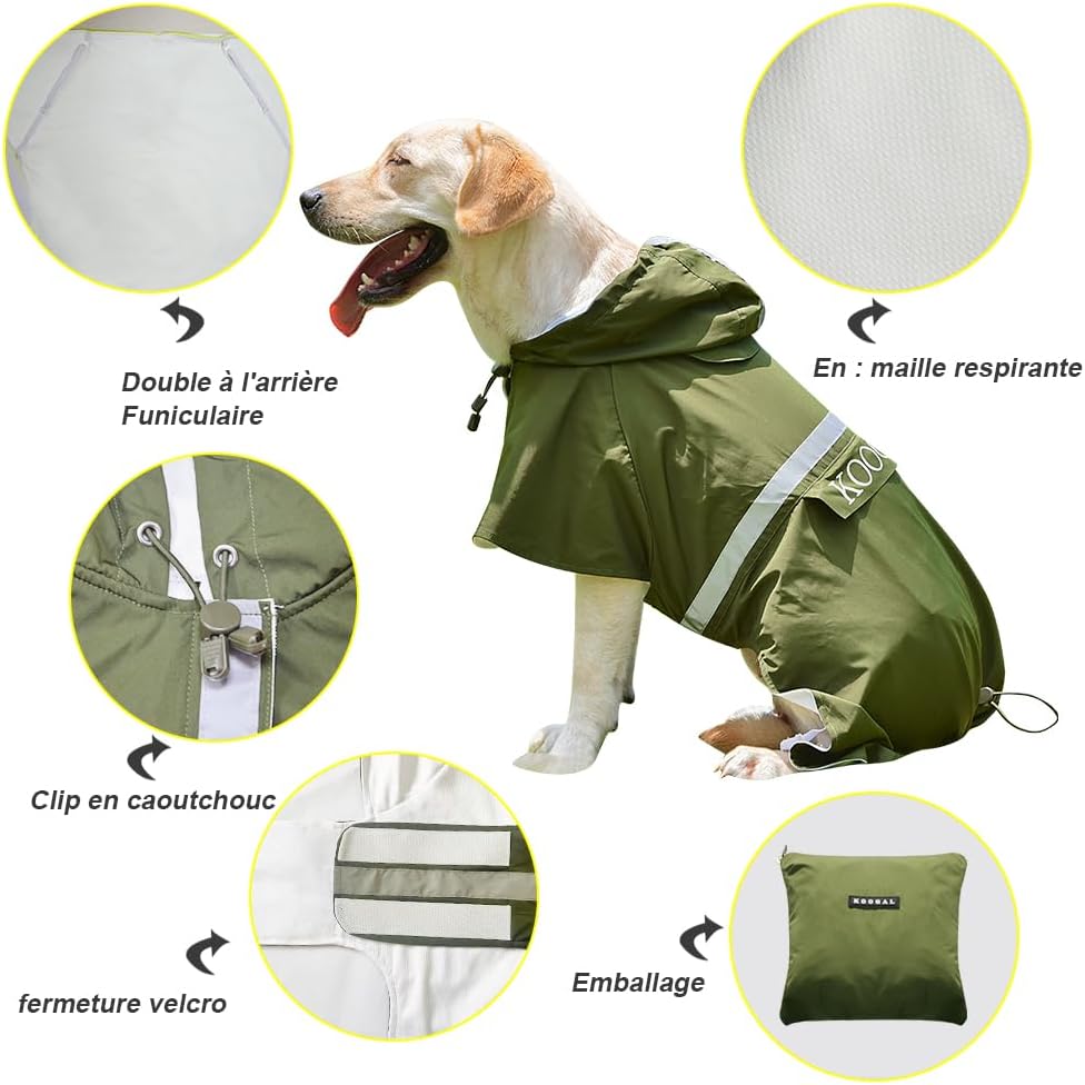 Pet Large Dog Raincoat Apparel Poncho Waterproof for Medium Large Sized for Dog Raincoat Clothes Jacket (6XL, Green)