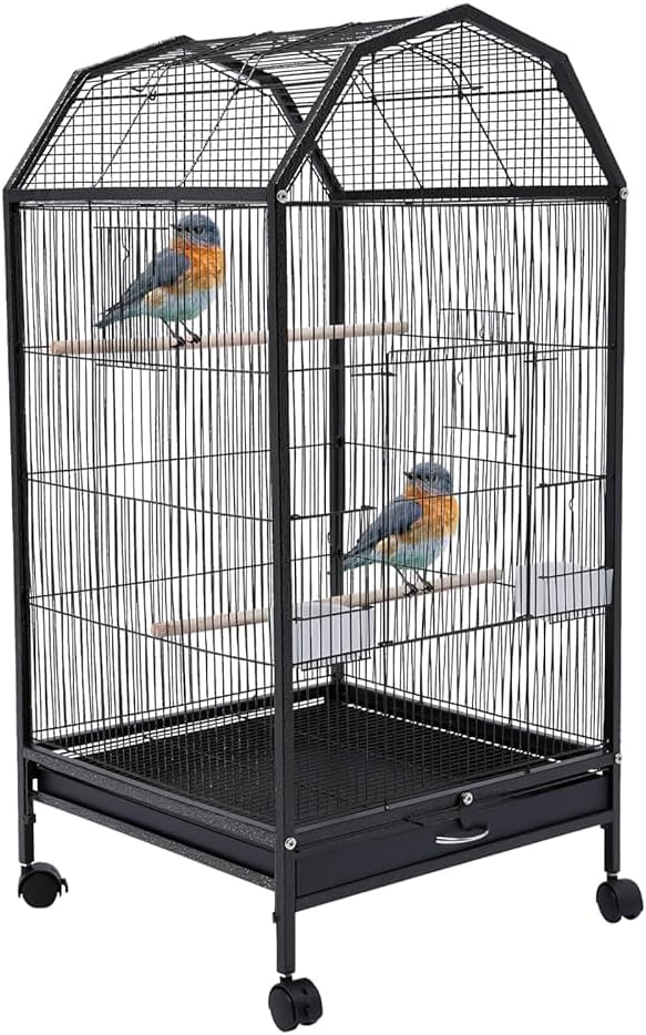 Large Bird Cage, Movable Pet Bird Flight Cages with 5 Doors, Panorama Bird Aviary Indoor with Stand 17.9x17.9x39.9, Fit for a Canary, Finch, Cockatiels, Conures, Parrot, Lovebirds