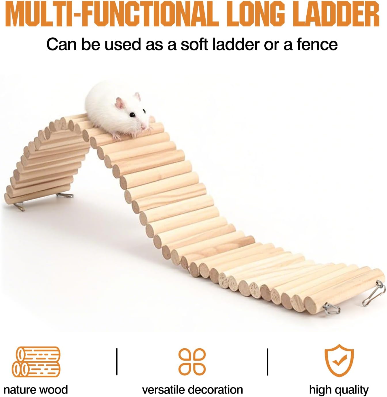 Hamster Suspension Bridge Toy,Small Animal Climbing Toys,Chinchilla Cage Natural Wood Flexible Platform Toy,Suitable for Hamsters, Chinchillas, Guinea Pigs, Birds, Small Animals