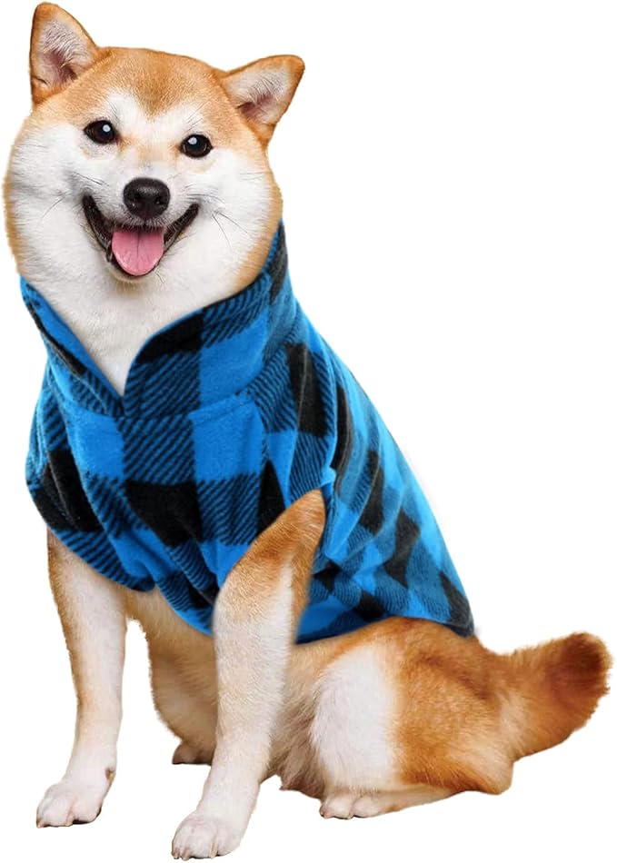KAMA BRIDAL Spring Autumn Winter Coat Pullover Fleece Vest for Cats Small and Medium Dogs Thin Sweater Blue & Black Plaid (Blue, XS)