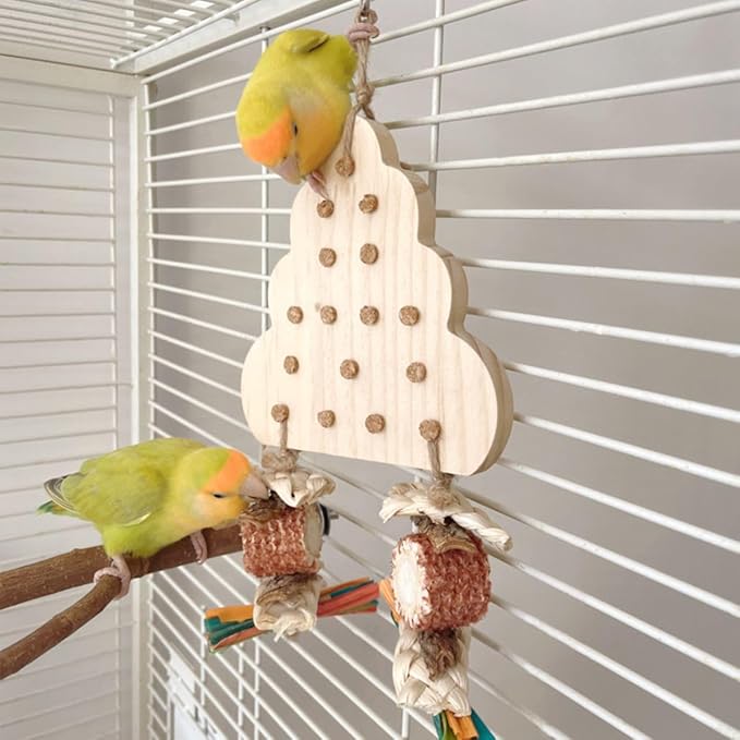 Parrot Chewing Stopper Toy, Wooden Biting Training and Foraging Bird Toys, Cork Treasure Hunt Games for Parakeets Conures Bird Intelligence and Emotions Random Color (B)