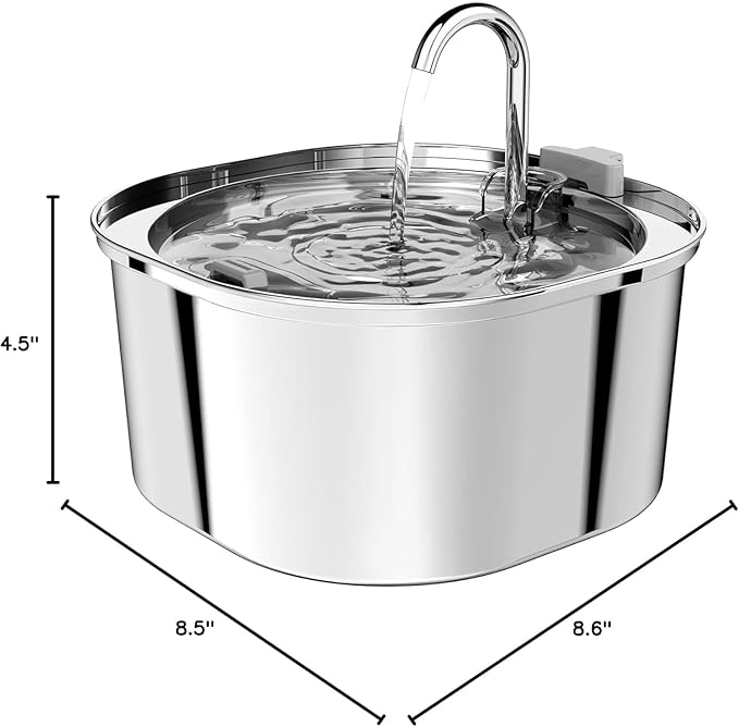 PEKTACO Cat Water Fountain, 3.2L/108oz Stainless Steel Pet Water Fountain for Cats/Dogs Indoor, Dog Drinking Dispenser Metal Kitty Spout with 3 Filters+ 3 Sponges
