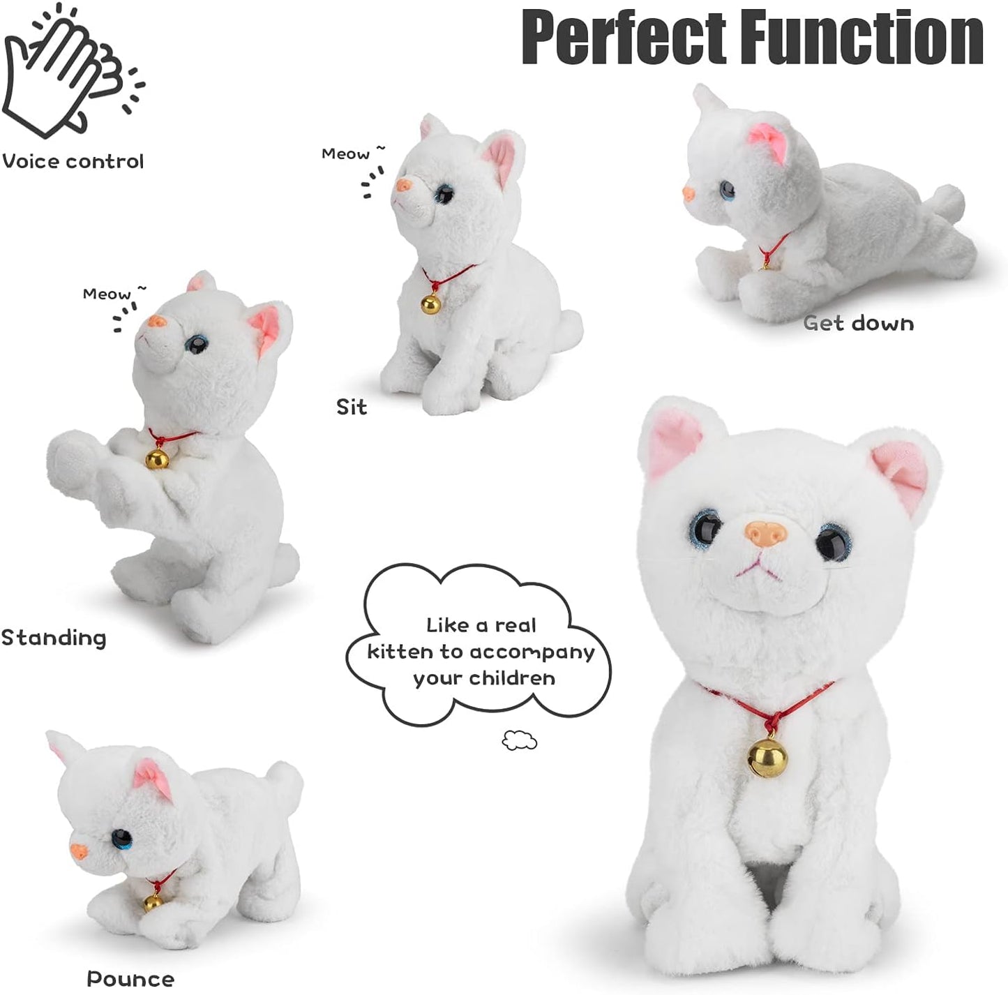 Smalody Interactive Electronic Plush Toy - Upgrade Robot Talking Cat Toys with LED Light Eyes, Animals Sound Control Electronic Pet for Kids, Kitten Toys for Boys & Girls Kids(White)