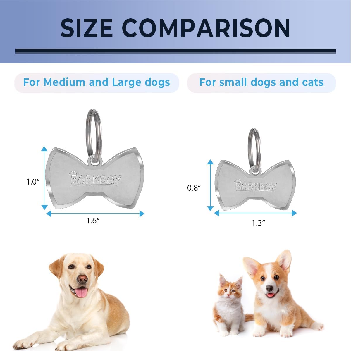 Dog Tags Personalized for Pets,Dog Name Tags QR Code,No Subscription Fees,Modifiable Pet Online Profile,Stainless Steel,No App Required,for Dogs and Cats Small,Medium,Large(Bow Tie,Small)