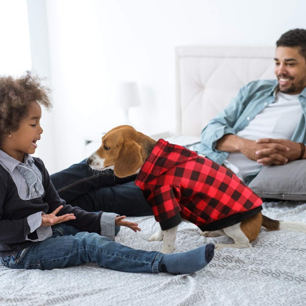 Plaid Dog Hoodie Sweatshirt Sweater for Small Dogs Cat Puppy Clothes Coat Warm and Soft(S)