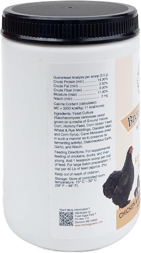 Fresh Eggs Daily Brewers Yeast Powder with Garlic & Niacin for Chicken & Duck Backyard Flocks - Suitable for Young Chicks & Ducklings - Supports Healthy Bone Development, Digestion & Immunity - 1lb