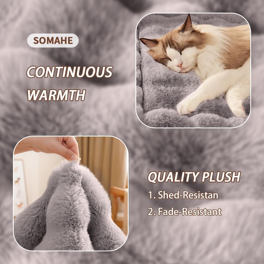 Cat Beds for Indoor Cats Plush Pad Mat with Non-Slip Bottom Faux Fur Soft Kitten Bed for Carriers/Floor/Couch Dog & Puppy Washable 23 x 15 Inch Medium Grey