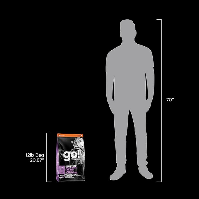 Go! Solutions Carnivore, Grain-Free, Protein Rich Dry Dog Food, Chicken, Turkey and Duck Senior Recipe, 12 lb Bag
