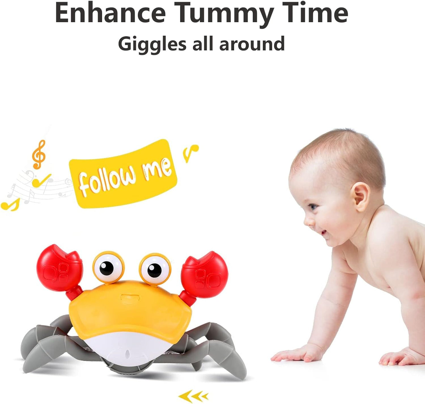 Crawling Crab Baby Toy Gifts: Tummy Time Toys Walking Dancing Cute Essentials Electric Induction Sensory Stuff Moving Babies Crabs with Light Up Music for Toddler Boys Girls Items Interaction Gadgets