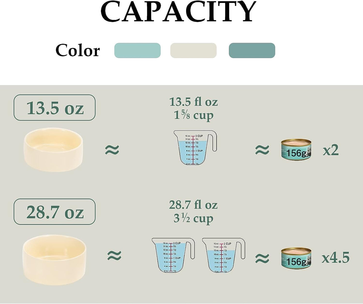 SPUNKYJUNKY Ceramic Dog and Cat Bowl Set with Wooden Stand, Modern Cute Weighted Food Water Set for Small Size Dogs (13.5OZ) & Medium Sized Dogs (28.7OZ) & Cats (1.7 Cups, 2 × Beige)