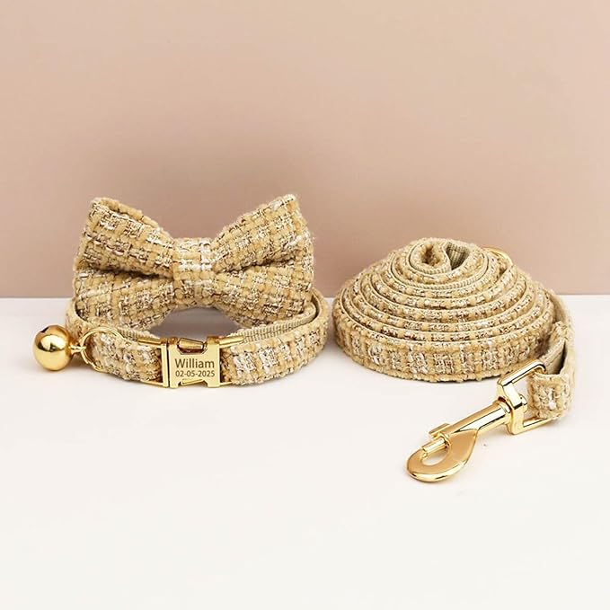 Personalized Cat Collar with Engraved Name and Phone Number - Customizable Kitten Collars for Girls (Tweed)