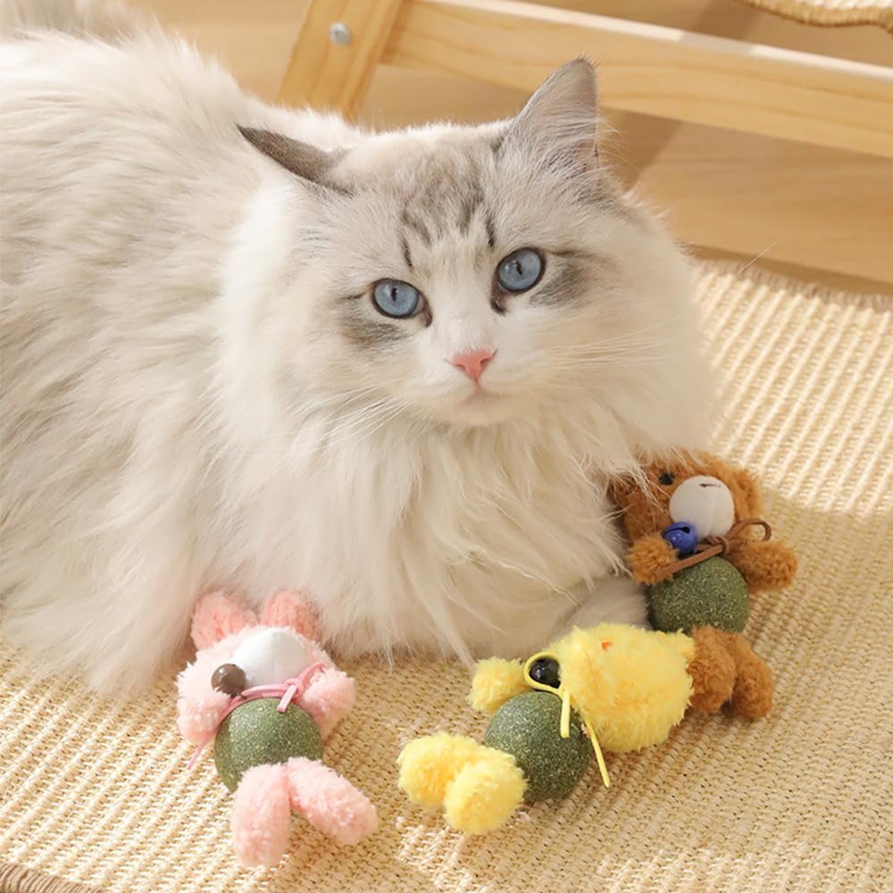 Cat Toys with Catnip Kitten Chew Bite Supplies Boredom Relief Fluffy Kitty Teeth Cleaning Chewing Cat Lovers Interactive Plush Gift (New Forg)
