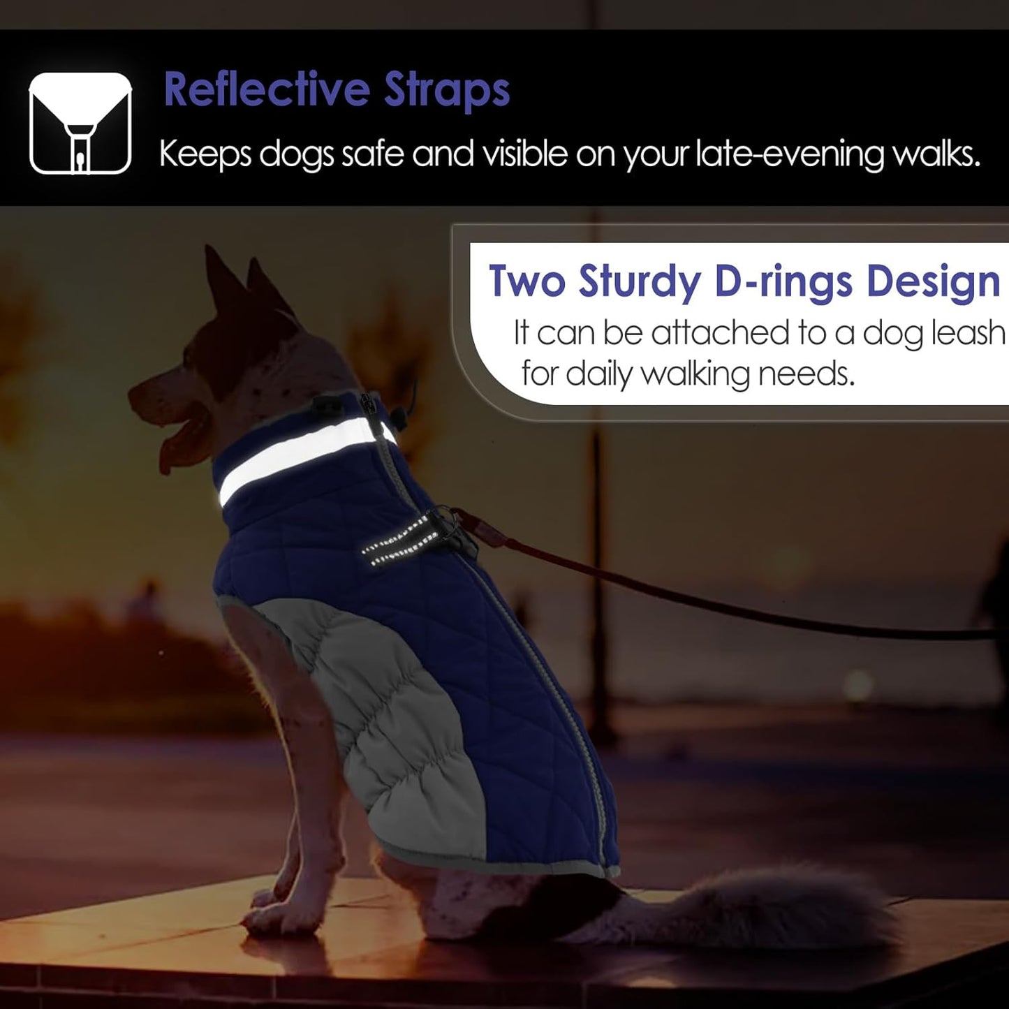 AOFITEE Dog Coat, Warm Dog Jackets for Large Dogs, Reflective Turtleneck Dogs Winter Coat with Harness Built in, Waterproof Windproof Pet Snow Jacket Fleece Vest for Cold Weather, Blue XXL