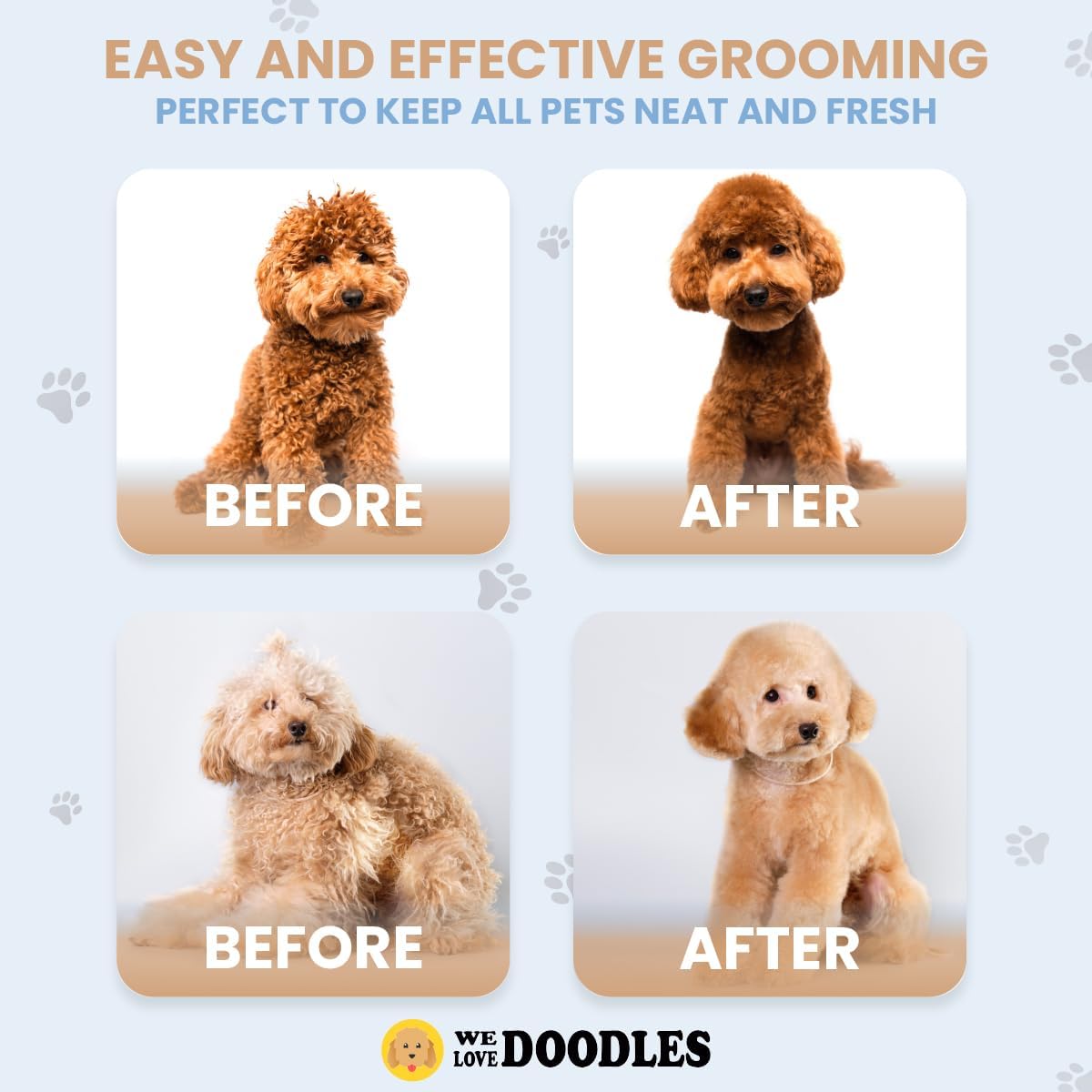 We Love Doodles Dog Cleaning Gloves Wipes - Pet Bathing Wipes for Dogs, Paws, Face, Body, Ears - Safe, Easy & Effective - Individually Packaged, Rinse-Free, Double-Sided, Alcohol-Free (6 Pieces)