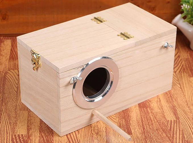 YJJKJ Wood Parakeet Nest Box Pet Bird House Parrot Breeding Mating Box Bird Cage Box for Lovebirds Cockatiel Parrotlets Budgerigar Parakeet (M)