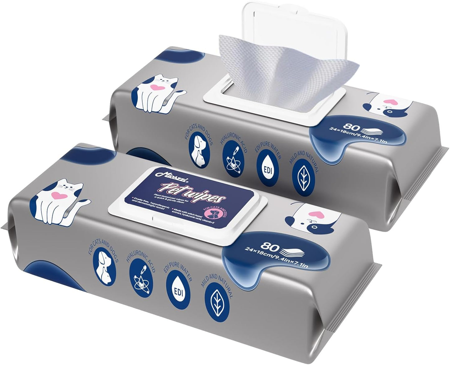 MIOSSZI Pet Cleaning Wipes Bundle, Dog & Cat Grooming Wipes, 160 Count Body Wipes, 130 Count Eye Wipes, Hypoallergenic with Coconut Oil & Aloe Vera for Paws, Face, Fur & Tear Stains