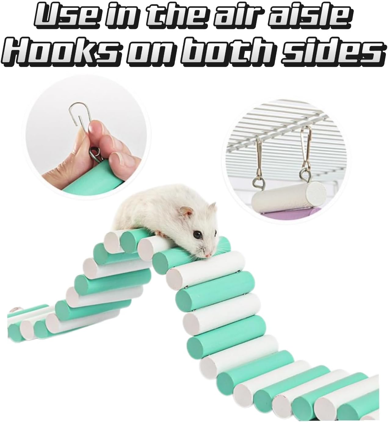 2Pcs Hamster Swing Toy, Soft Climbing Ladder, Wooden Arch Bridge, Hideaway Fence Tunnel, Landscape Supplies Climbing Ladder (Pink White)