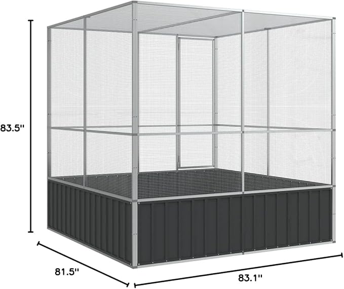 Steel Aviary Silver, Steel Bird Cage, Outdoor Aviary Parrot Cage Wide Flight Metal Birdcage, 83.1"x81.5"x83.5" Steel,-112