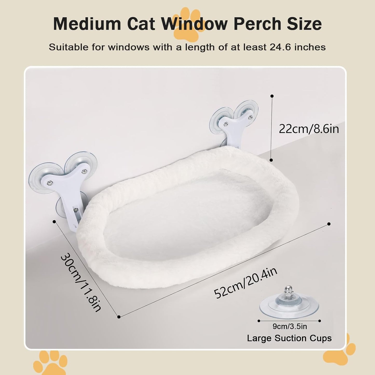 Cat Window Perch with 6 Strong Suction Cups,Includes Summer and Winter Removable Cushion - No Drill Installation,50LBS Support Foldable Cordless Cat Beds for Indoor Cats(Medium)