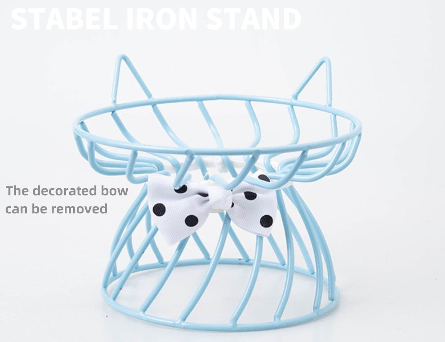 2PCS Ceramic Shallow Cat Food Dishes with Non-Slip Mat, Elevated Cat Food Bowl with Raised Metal Stand, Small Dog Bowl, Whisker Fatigue Pet Food Plate, Dishwasher Safe