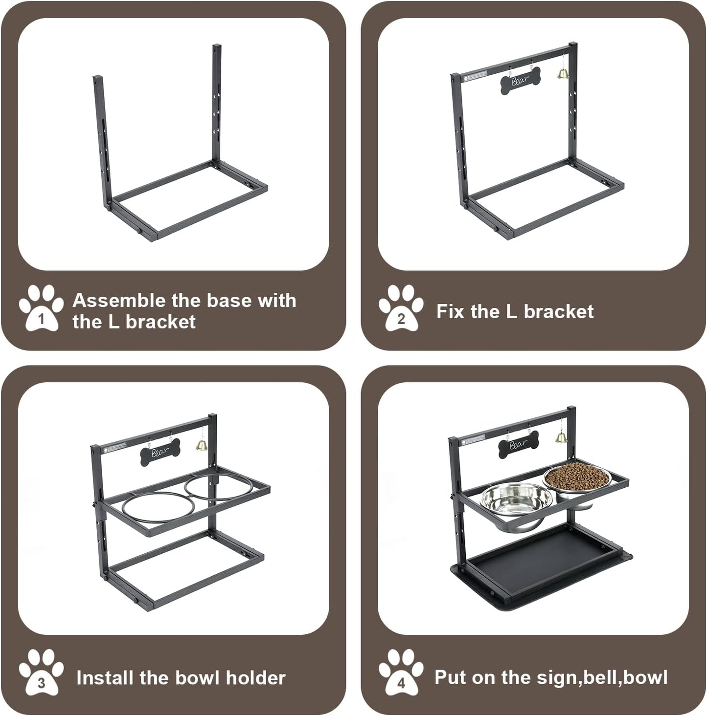 Elevated Dog Bowls with Slow Feeder for Large Dogs – Adjustable Raised Stand with 2 Stainless Steel Bowls & Spill-Proof Mat, Non-Slip Dog Feeder for Large & Medium Dogs (Black)