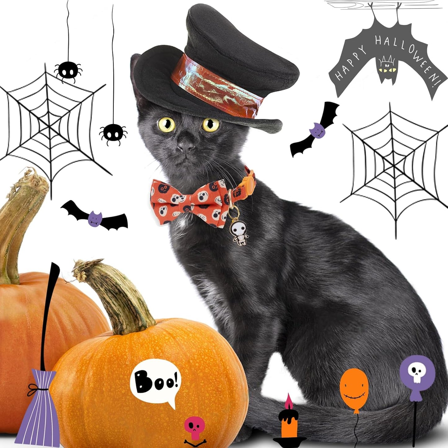 Faygarsle 2 Pack Cute Seasonal Cat Collar for Halloween and Fall Breakaway Collar with Bells Bowtie Cute Patterns for Female and Male Cats Orange Purple Cat Collar