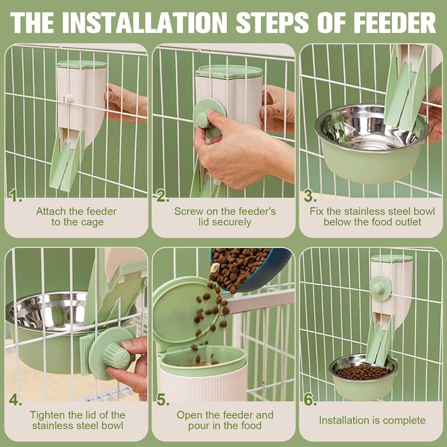 Hanging Automatic Food Feeder and Water Dispenser Bunny Gravity Feeding Station Waterer Set Self-Dispensing Feeder for Rabbit,Ferret,Guinea Pigs Chinchillas Hedgehog