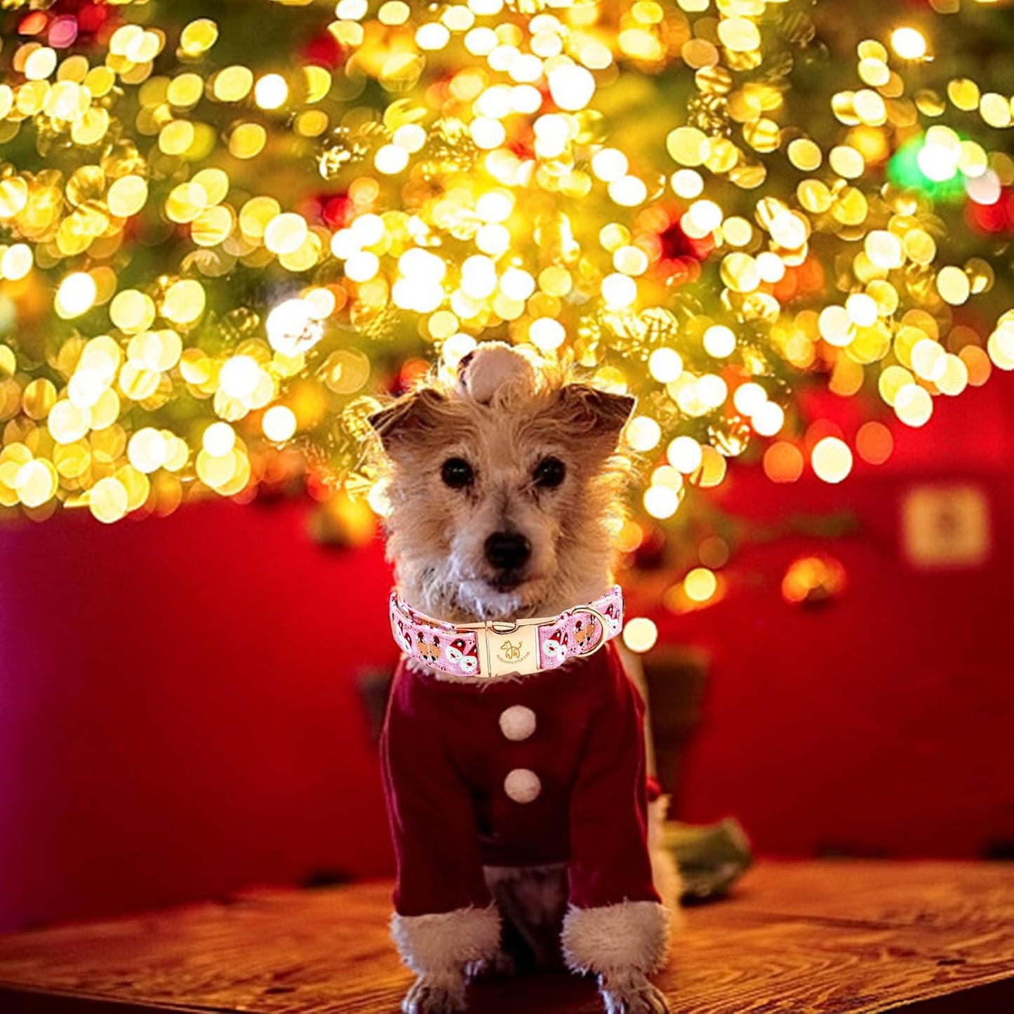 Elegant little tail Christmas Dog Collar, Pink Deer Print Pet Collar Dog Durable Cute Dog Collars Winter Holiday Male or Female Pet Gift Adjustable Dog Collar for X-Large Dogs