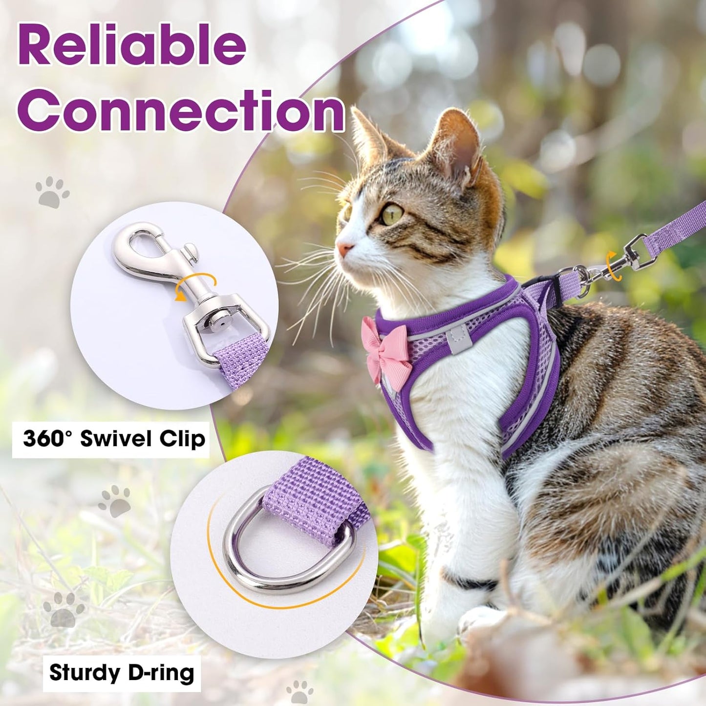 Cat Vest Harness and Leash Set for Walking Escape Proof, Adjustable Kitten Harness Breathable Mesh with Reflective Strips Harness for Kitty Puppy Bunny (Purple, XS)