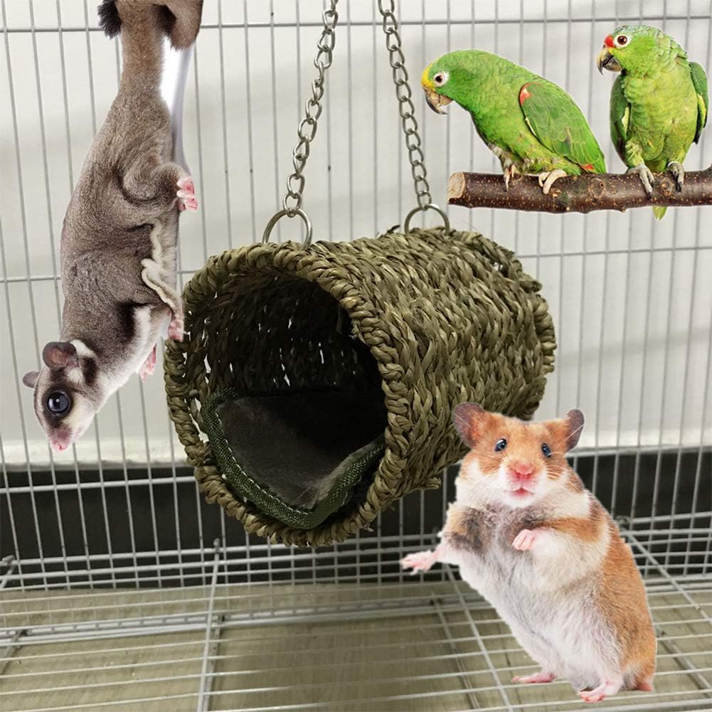 Leeko Pet Hammock Hamster Hanging Toy, 5 Piece Set House Hanging Bed Cage Toys for Small Animal Sugar Glider Squirrel Chinchilla Hamster Rat Playing Sleeping