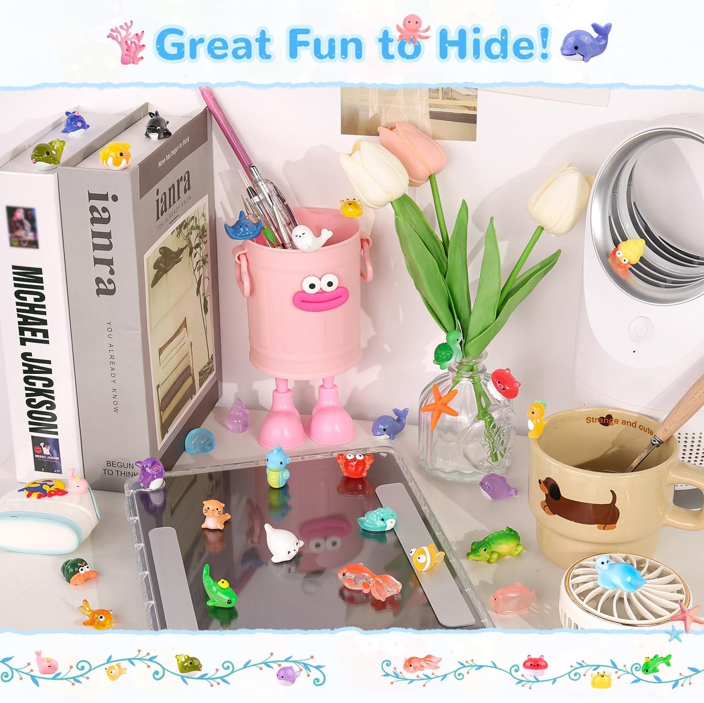 45PCS Mini Resin Animals Tiny Cute Ocean Figurines, Miniature Sea Figures to Hide, Little Animal Toys Small Accessories for Topper Desk Garden Dollhouse Landscape Aquarium Ornaments Crafts & Decor