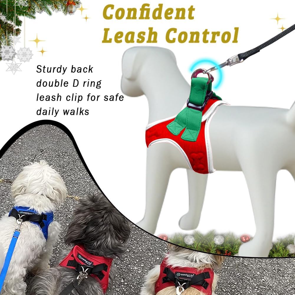 Comfort Fit Christmas Step-in Dog Harness – Festive All-Weather Dog & Puppy Harness | Adjustable, Soft Padded, No-Pull Holiday Vest for Small & Medium Dogs, Easy to Put On, Secure Buckle Fit