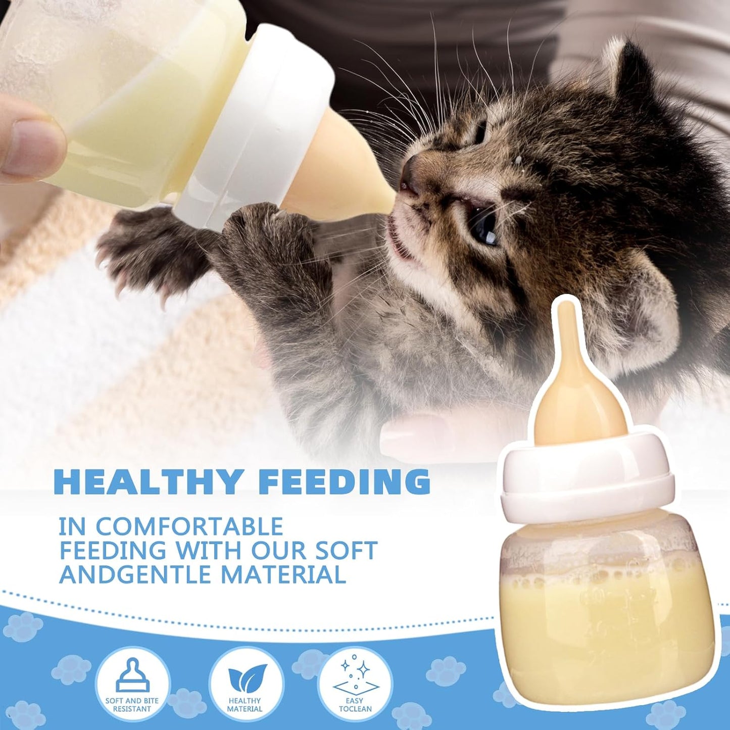 Professional Kitten Bottle Feeding Kit, Nipple&Feeding Kit for Kittens and Puppies, Reusable Newborn Kitten Supplies, Suitable for Feeding Kitten, Puppy, Rabbit.