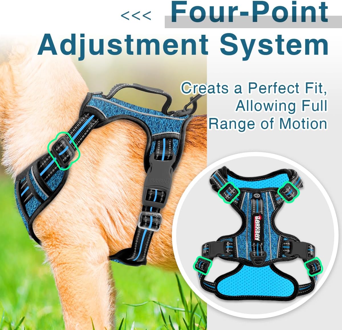 BARKBAY Dog Harness No Pull with ID Tag Pocket - Heavy Duty, Reflective, Easy Control for Small Dogs(Blue/Black,S)
