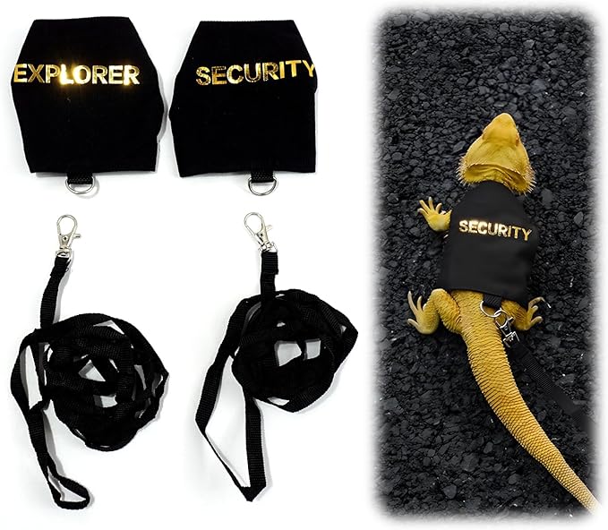 2 Pack Bearded Dragon Harness and Leash Set, Adjustable Escape-Proof Lizard Harness with Hook & Loop Closure, Soft Pet Reptile Vest with 5ft Leash for Walking Outdoor, Fits Small Lizards and Reptiles