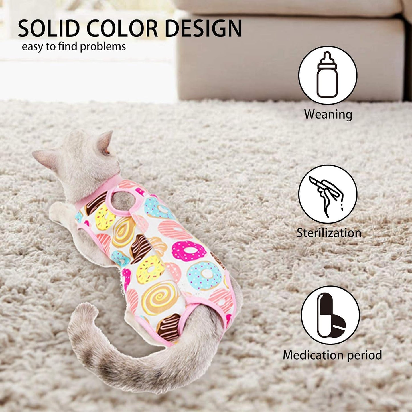 Cat Professional Surgical Recovery Suit,E-Collar Alternative for Cats Dogs,After Surgery Wear, Pajama Suit,Home Indoor Pets Clothing Doughnut S
