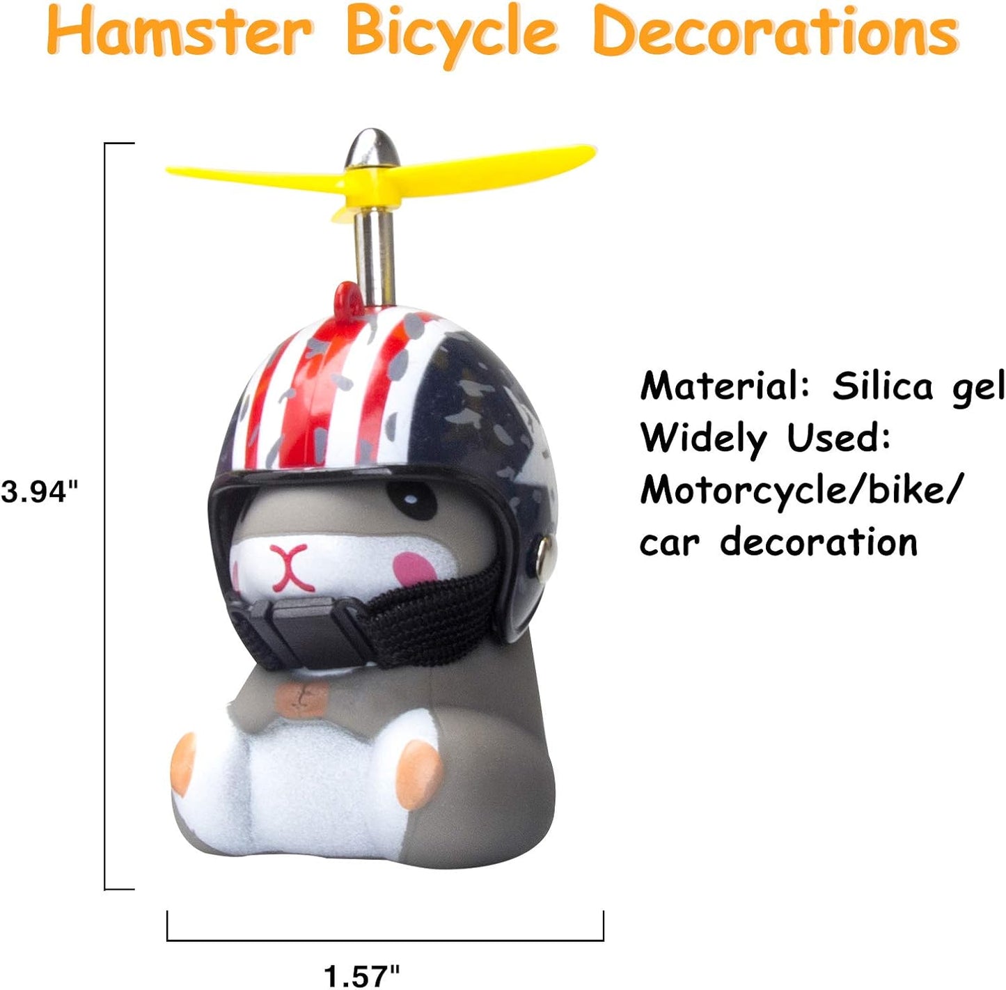 wonuu Duck Bike Bell with Light and Helmet Cute Hamster Bicycle Horn, Dashboard Decoration Hamster Toy Motorcycle Bike Bells Rubber Duck Car Dashboard Decorations (Flag-Hamster)