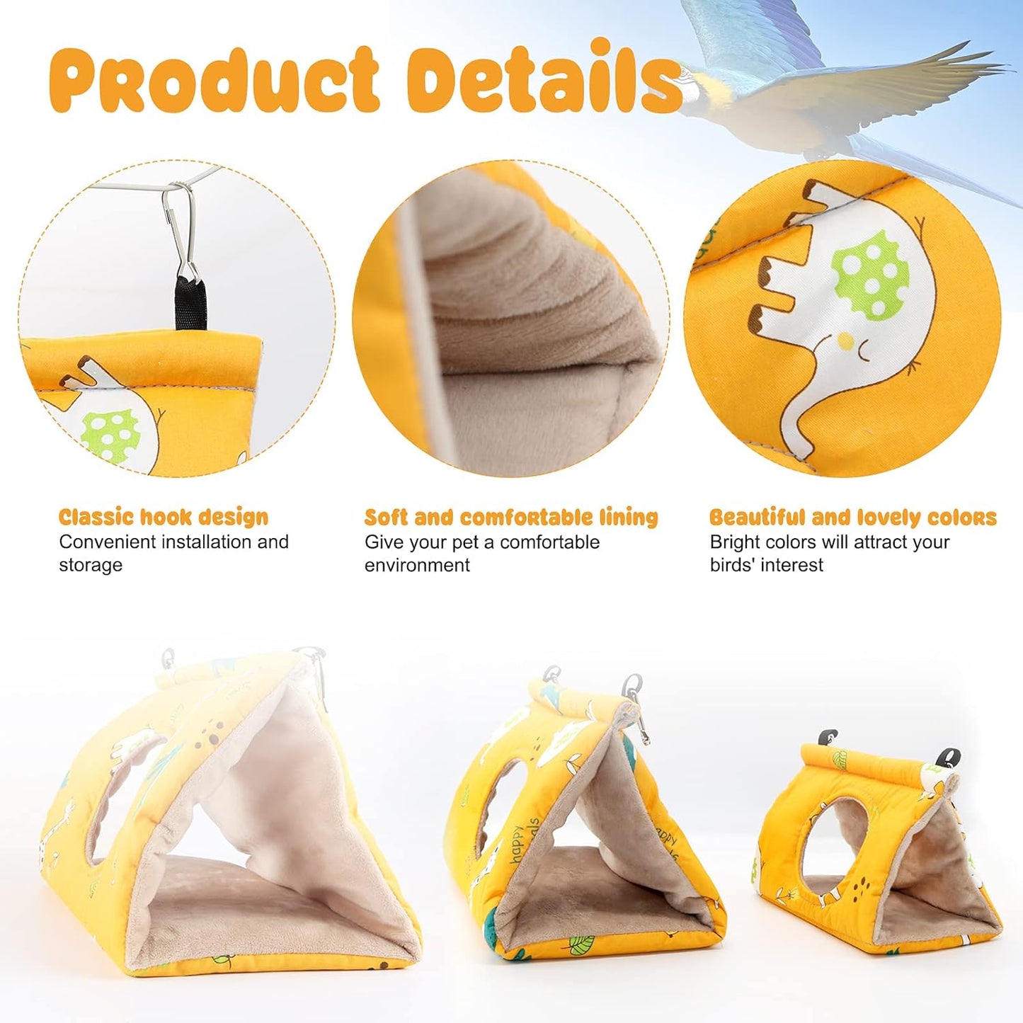 Rypet Winter Warm Bird Nest House - Hanging Hammock Velvet Shed Hut Cage Plush Fluffy Birds Hideaway Sleeping Bed Fuzzy for African Grey Cockatoo and Other Amazon Parrot Large(Yellow)