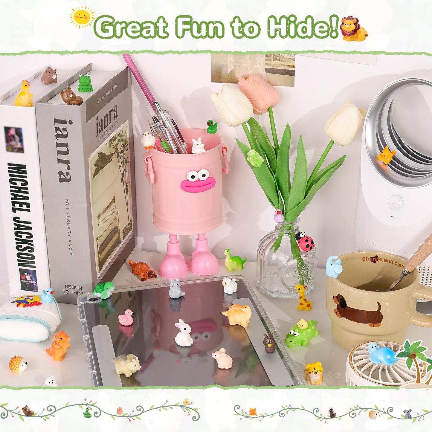 45PCS Mini Resin Animals Tiny Cute Forest Figurines, Miniature Figures to Hide, Little Animal Toys Small Accessories for Topper Desk Garden Dollhouse Landscape Aquarium Ornaments Crafts & Decor